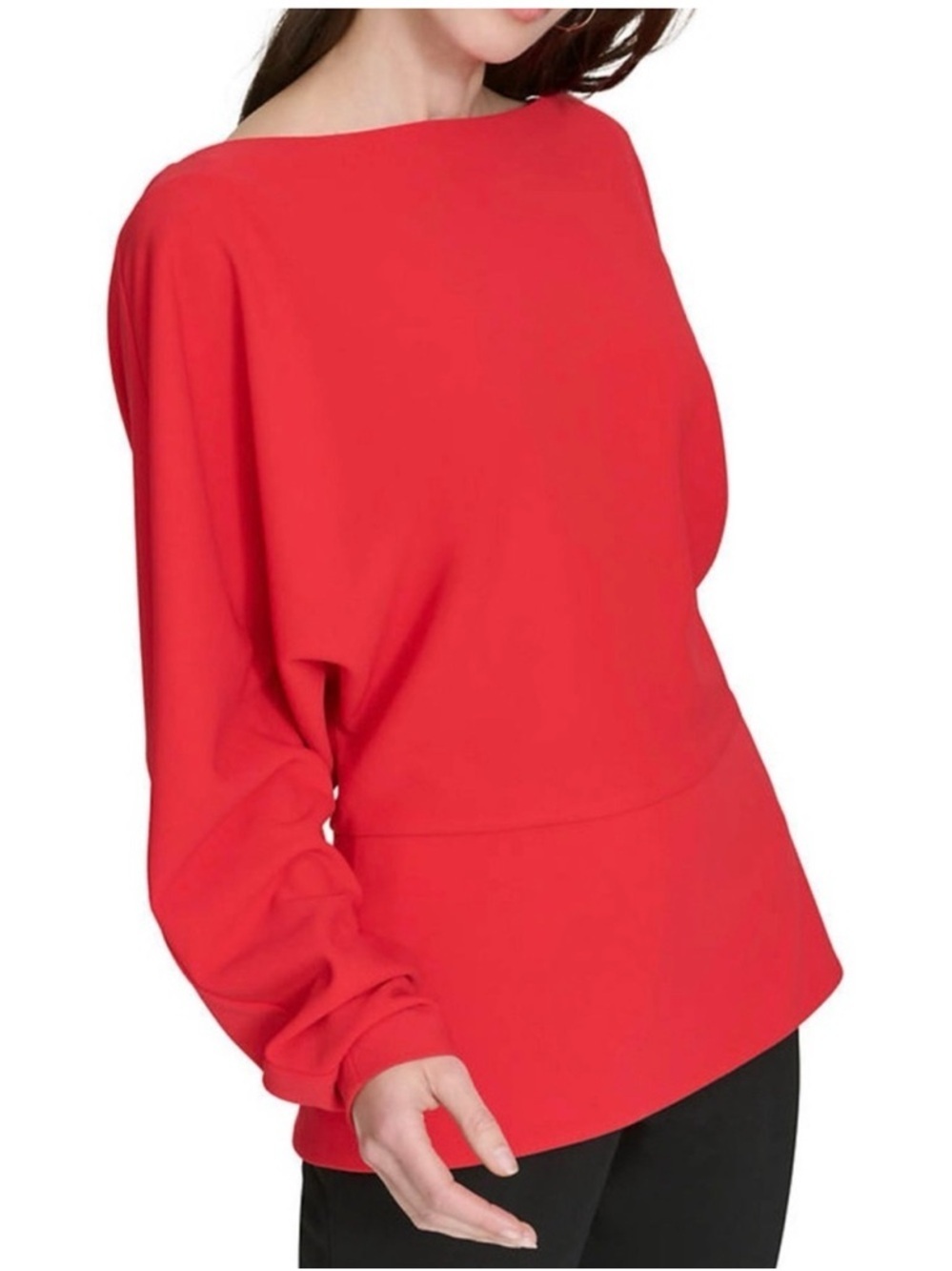 Halston Long Sleeve Peplum Top Red Large